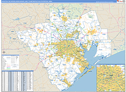 Houston-The Woodlands-Sugar Land Metro Area Wall Map Basic Style 2026